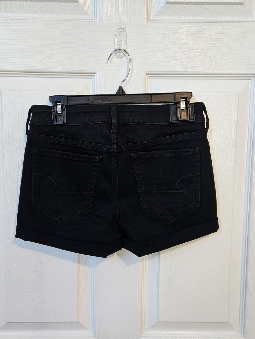 American Eagle Womens Black Denim Shorts Size 4 New Level Stretch Cuffed - Picture 2 of 7